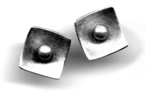 JESTER $95-sterling silver earrings of concave squares with mizzy texture and lightly brushed spheres (1/2" post earrings) JESTER $95-sterling silver earrings of concave squares with mizzy texture and lightly brushed spheres (1/2" post earrings)